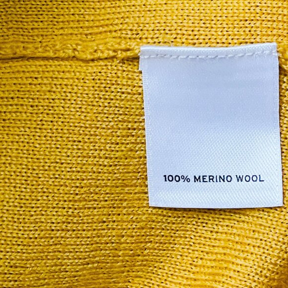100% Merino Wool V-Neck Cardigan — Mustard Yellow Sweater (Halogen, M) - Picture 6 of 10